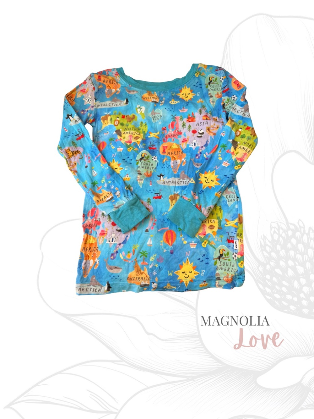 ✈️ Little Sleepies Kids Long Sleeve World Map Globe Print Pajama Top Unisex 3T